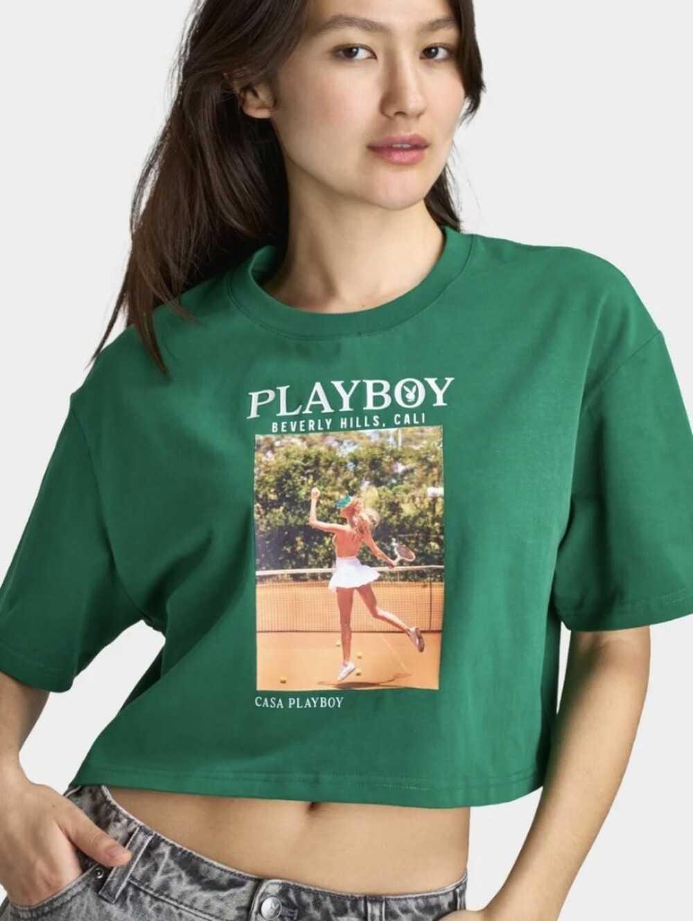Playboy Beverly Hills, Cali/Casa Playboy Cropped Boxy Green Shirt (Size S)